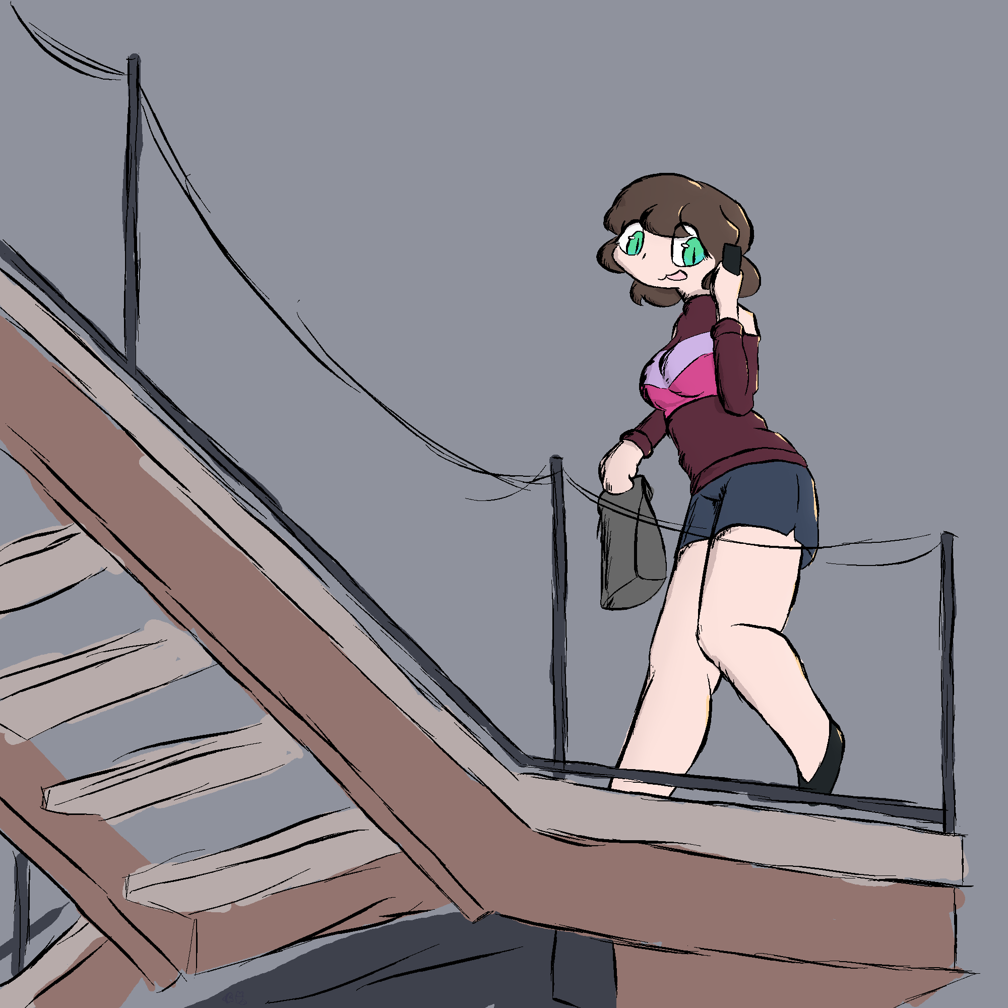 girl walking up stairs
