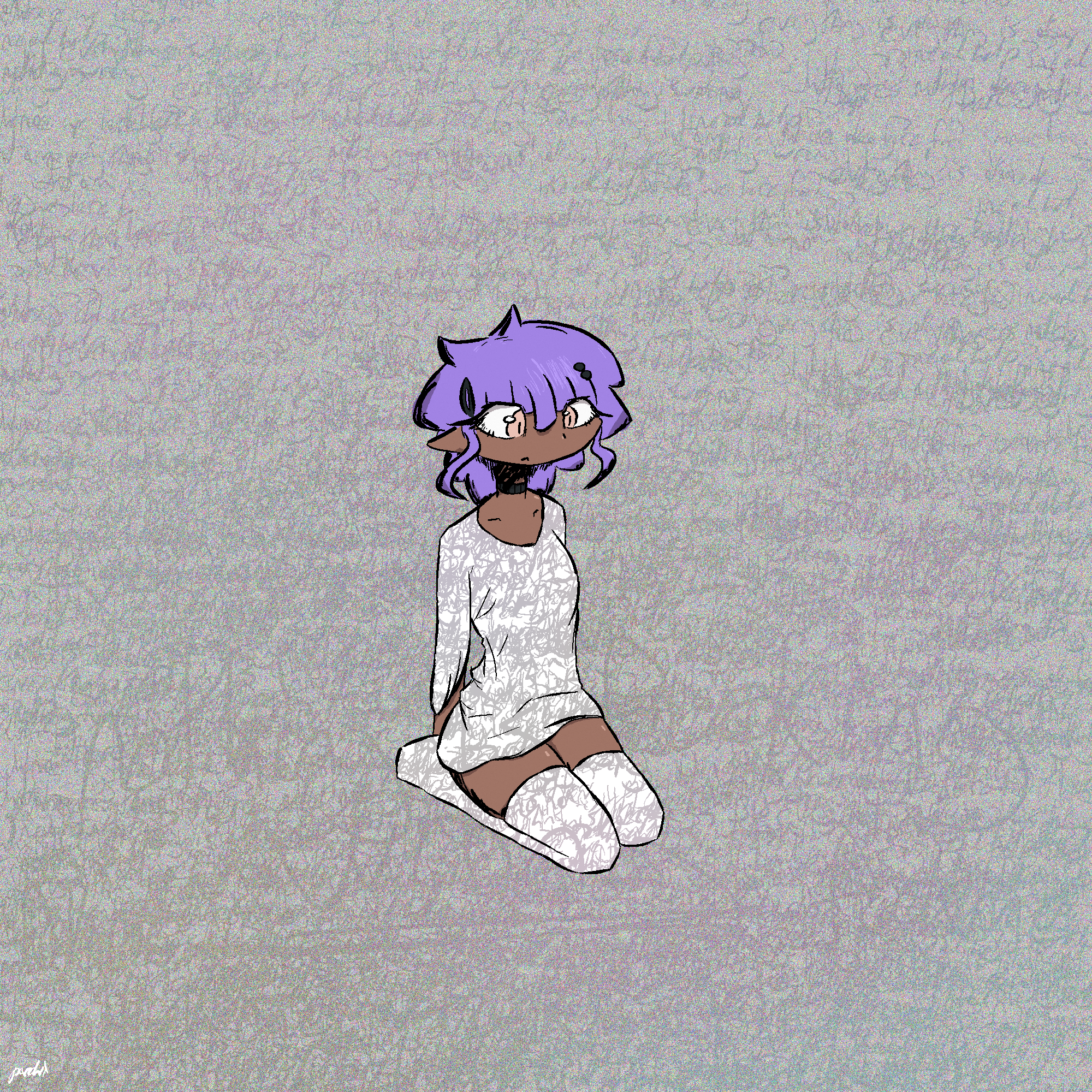 purple haired girl sitting on a static void
